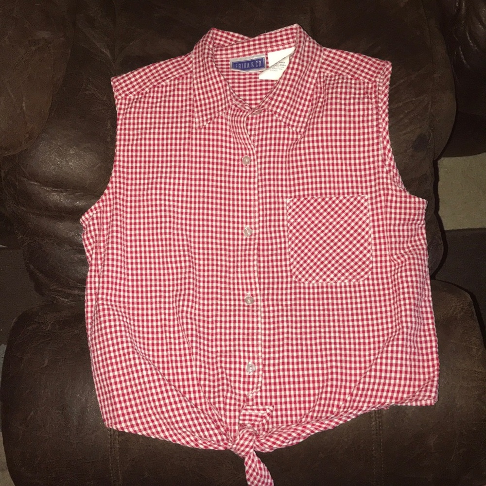 Gingham tie front top